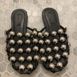 Black and Silver Alexander Wang Slides